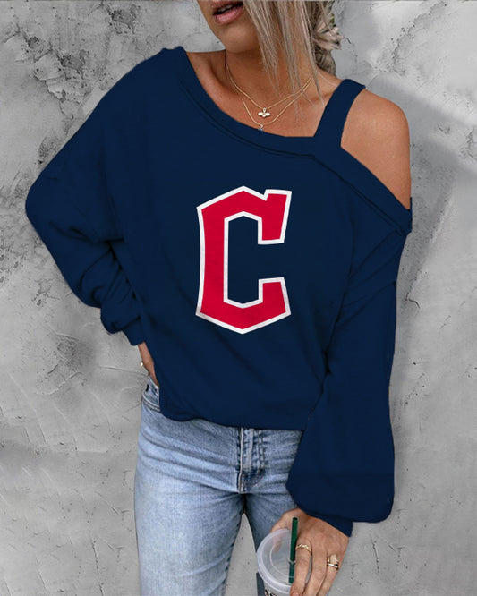 ASYMMETRICAL NECK SHIFT CASUAL LONG SLEEVE TOP