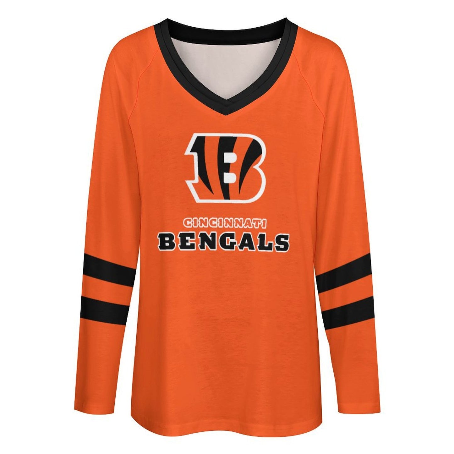 Cincinnati Bengals Women's V-neck Double-layered Long-sleeved Loose T-shirt