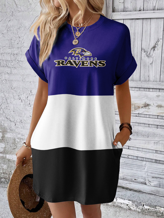 Baltimore Ravens Solid Hidden Pocket Batwing Sleeve Tee Dress
