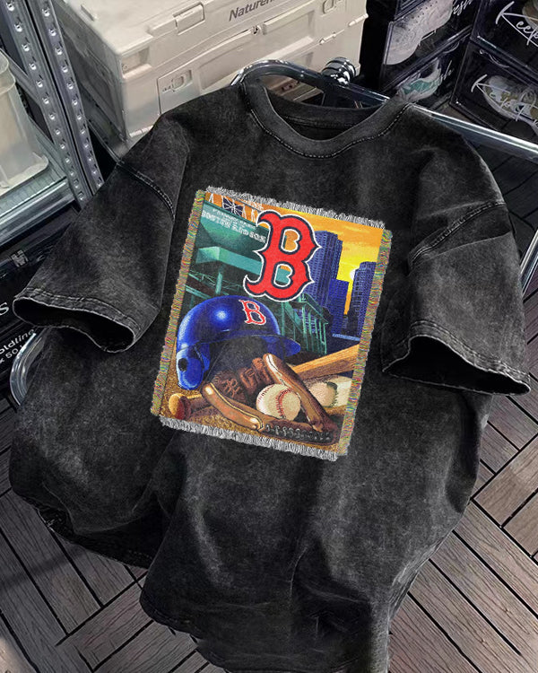 Washed Distressed Print Short Sleeve T-shirt