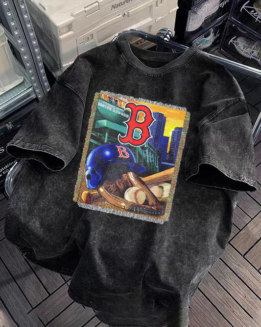 Washed Distressed Print Short Sleeve T-shirt