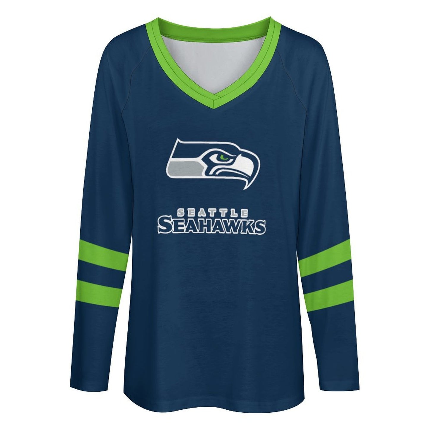Seattle Seahawks Women's V-neck Double-layered Long-sleeved Loose T-shirt
