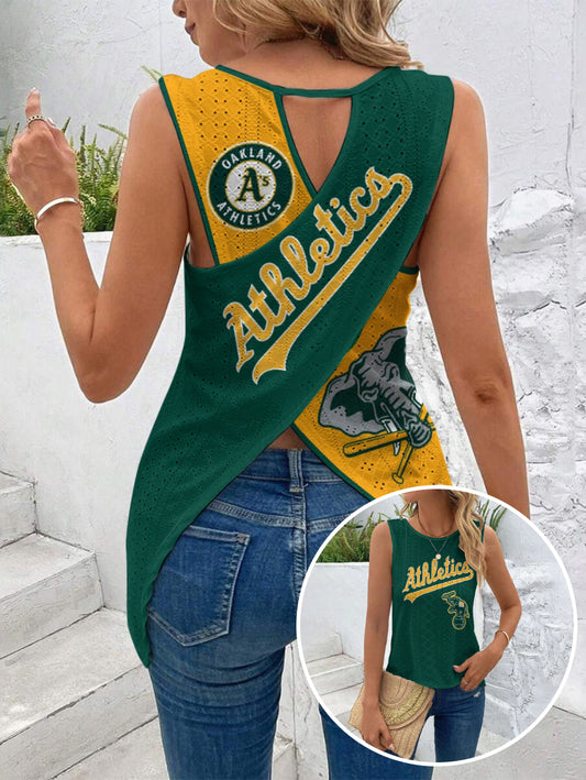 Athletics Cut Out Wrap Cross Wrap Back Asymmetrical Beach Tank Top