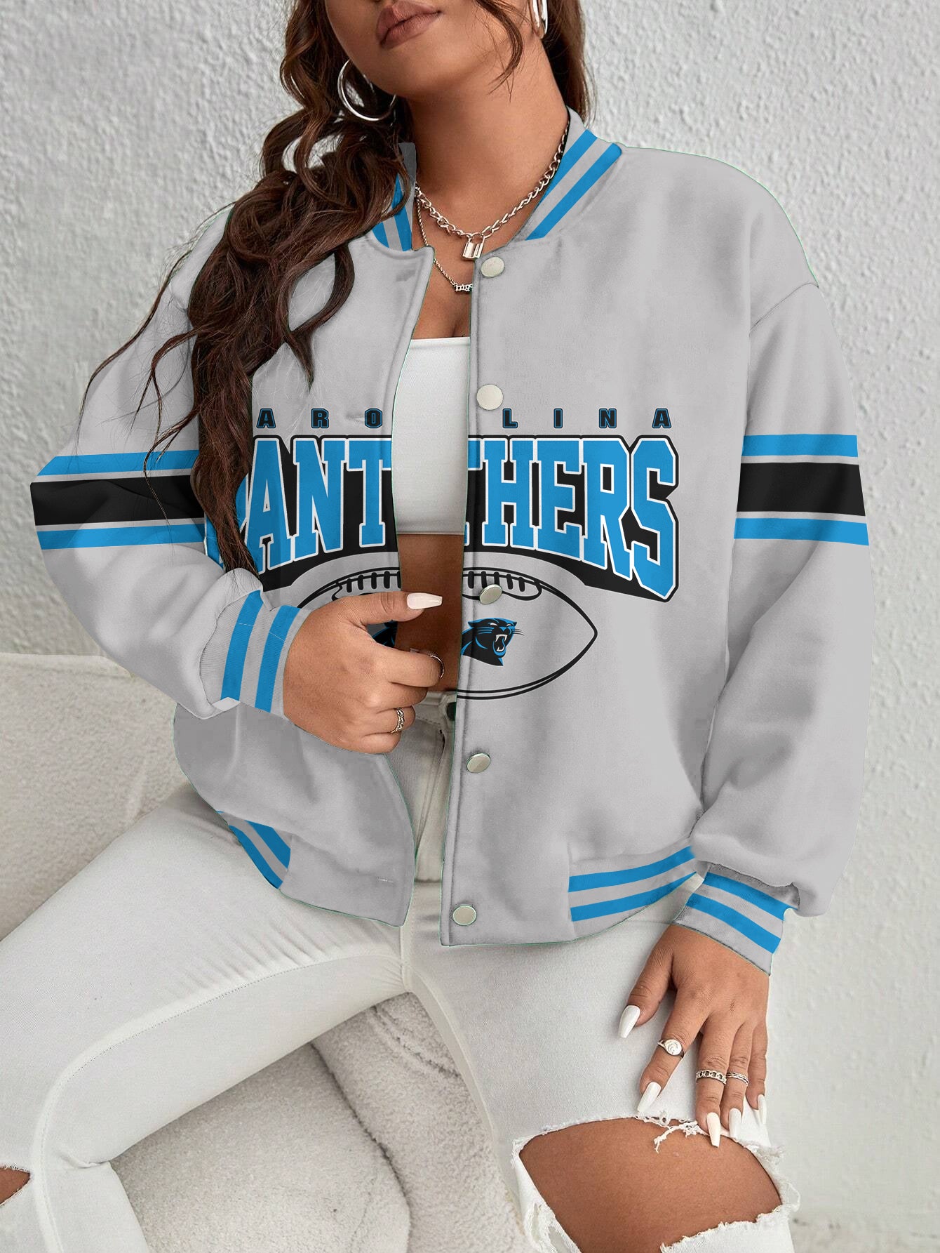 Carolina Panthers Women's Long Pass Full- Snap Casual Jacket