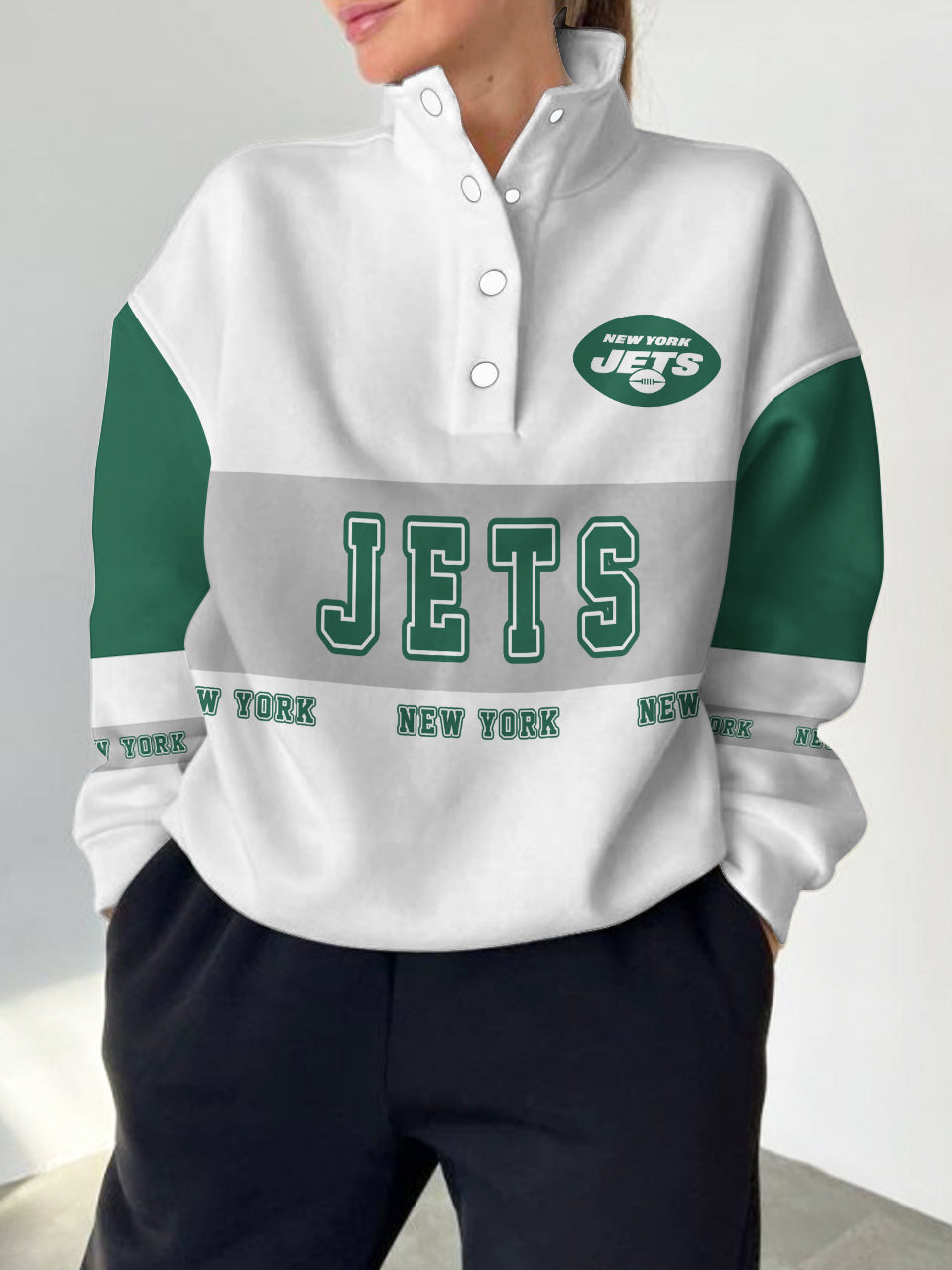 New York Jets  2025 New Design Casual Snap  Mockneck Pullover