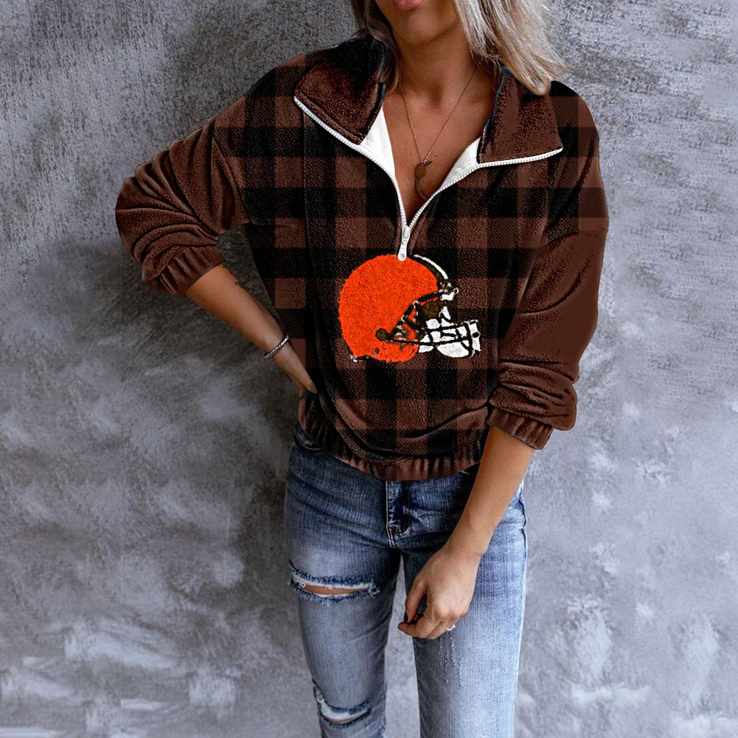 Unisex Plaid Quarter Zip Sweatshirt