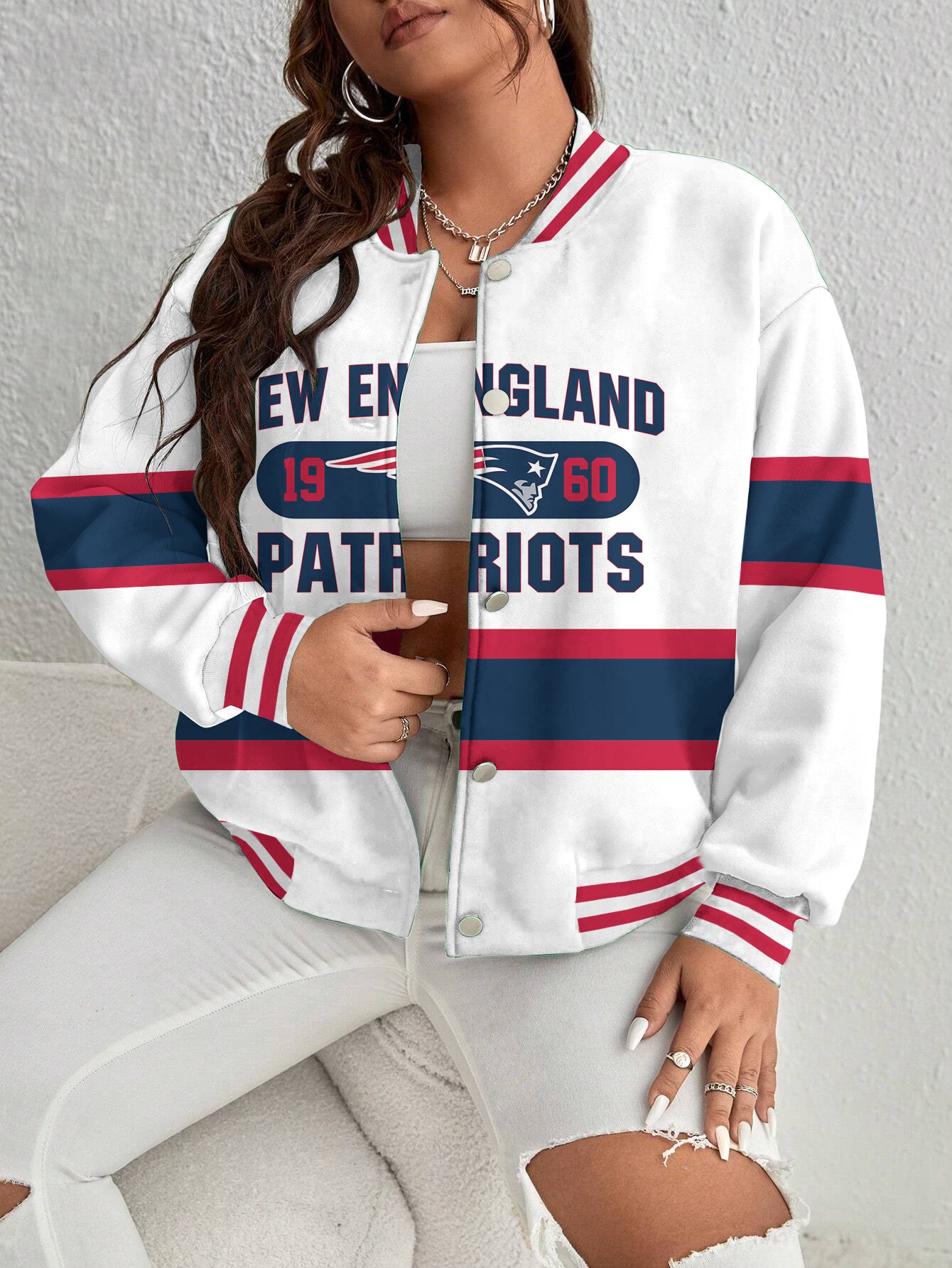 New England Patriots Women's Long Pass Full- Snap Casual Jacket