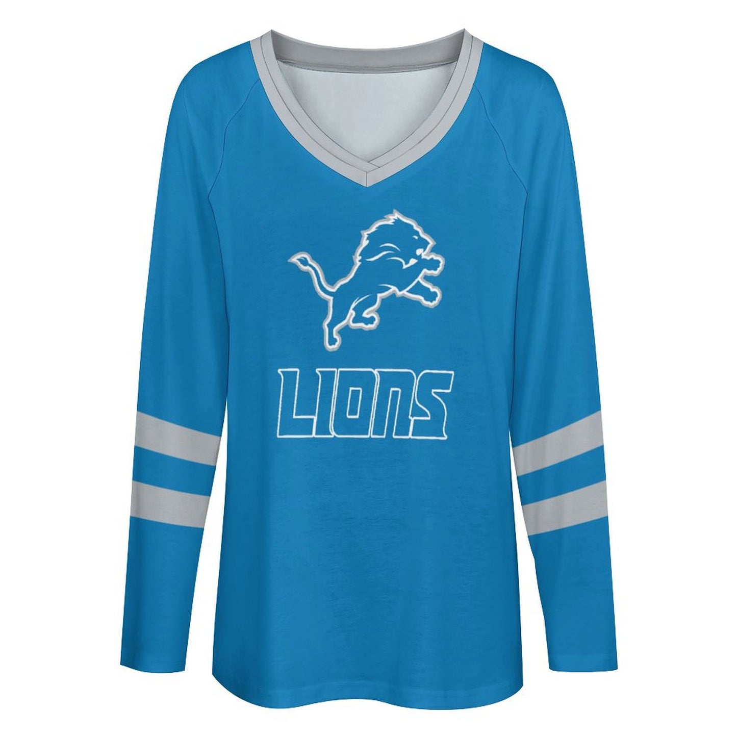 Detroit Lions Women's V-neck Double-layered Long-sleeved Loose T-shirt