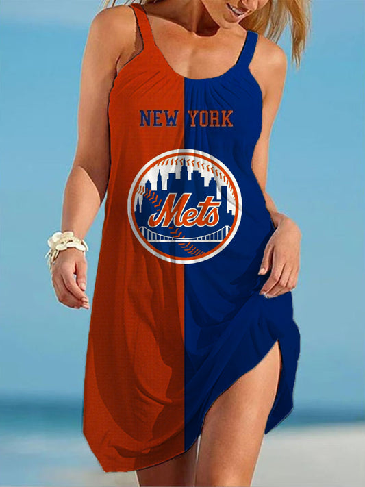 New York Mets Round neck sleeveless printed dress