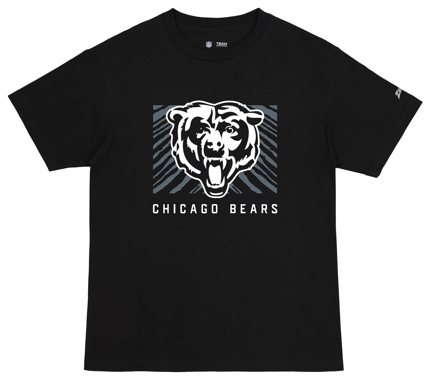 Zubaz NFL Unisex Cotton Heavyweight Short Sleeve T-shirt Black With Grey Tonal Tunnel Logo for Men and Women, Chicago Bears