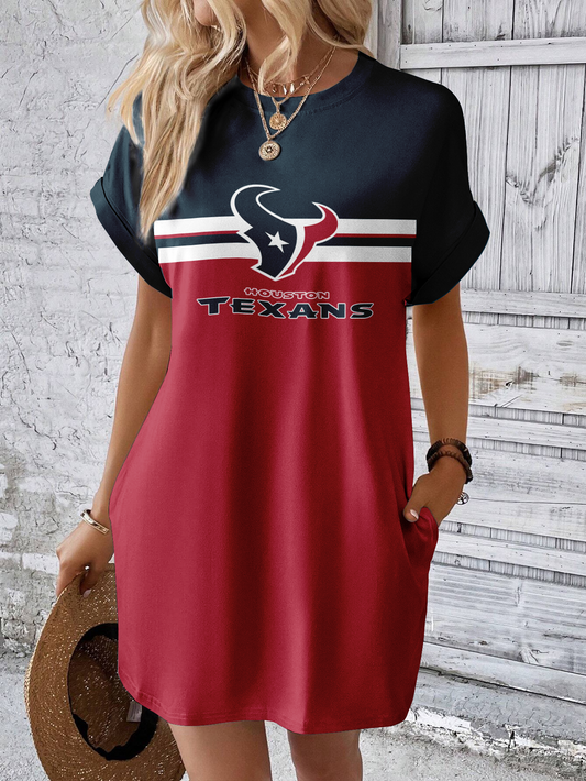 Houston Texans Solid Hidden Pocket Batwing Sleeve Tee Dress
