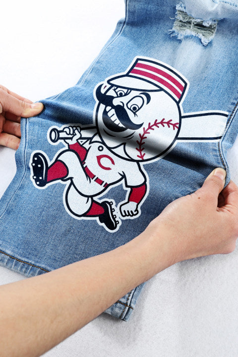 STRETCH RIPPED FRAYED RAW HEM DISTRESSED DENIM JEANS WITH HOLE