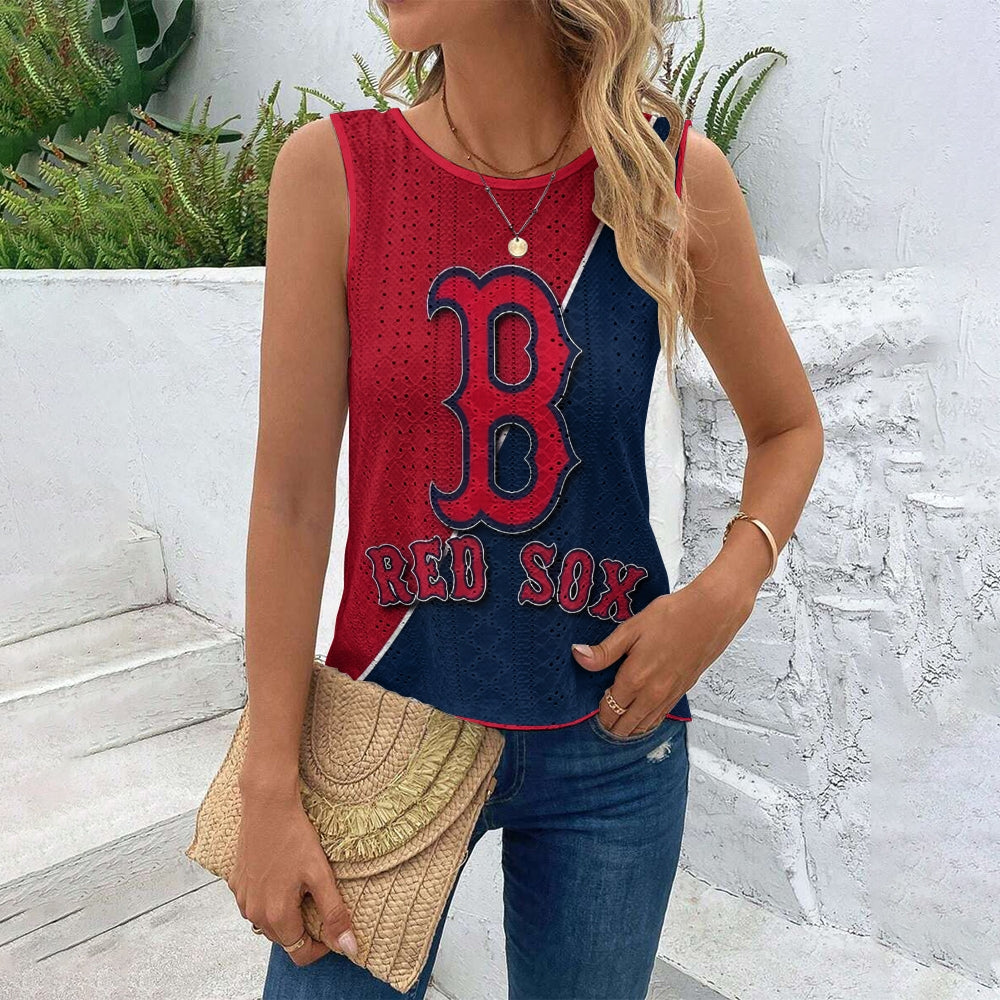 Red Sox Cut Out Wrap Cross Wrap Back Asymmetrical Beach Tank Top