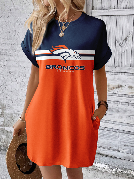 Denver Broncos Solid Hidden Pocket Batwing Sleeve Tee Dress