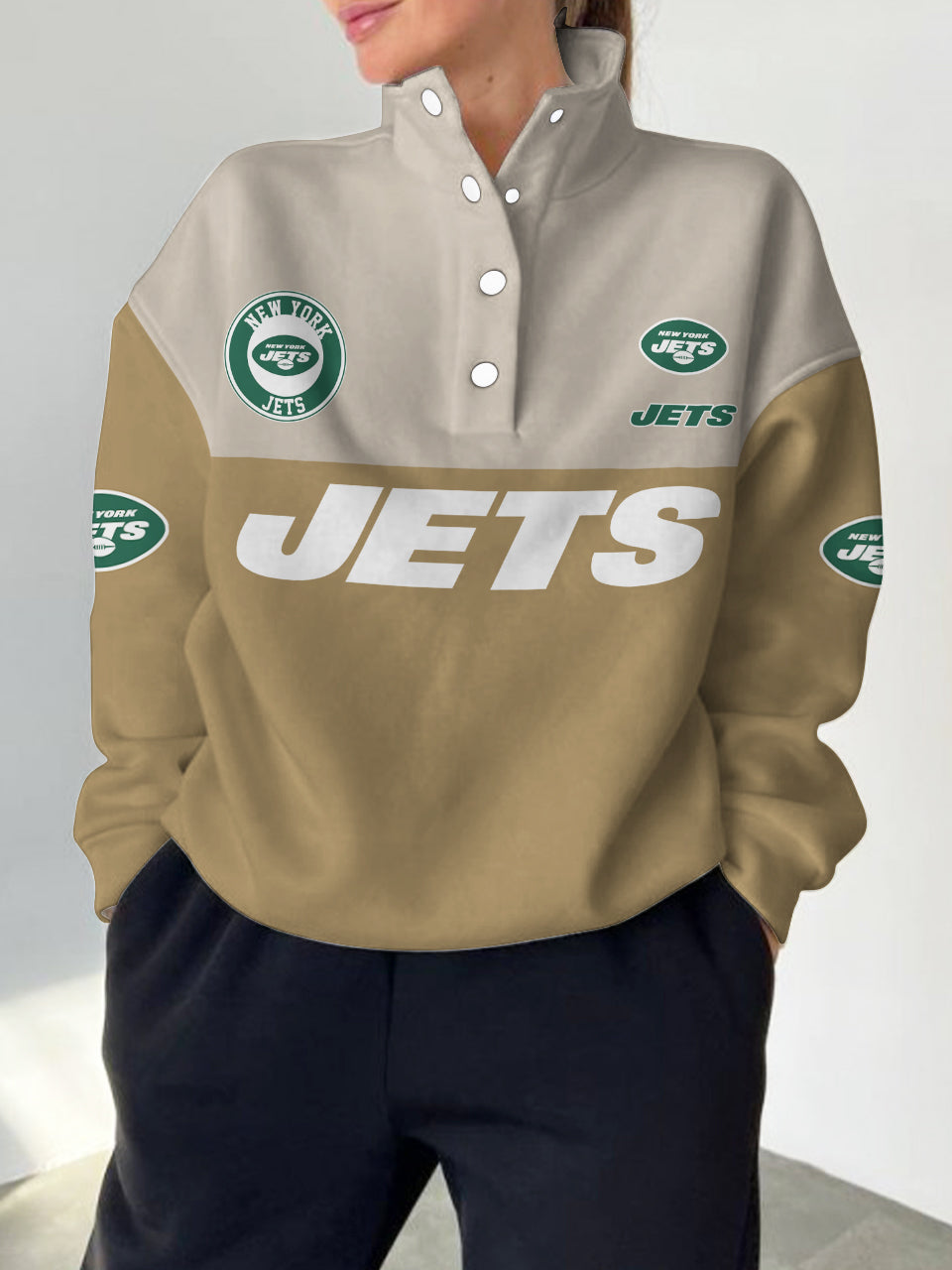 New York Jets 2025 New Design Casual Snap  Mockneck Pullover