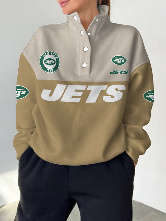 New York Jets 2025 New Design Casual Snap  Mockneck Pullover