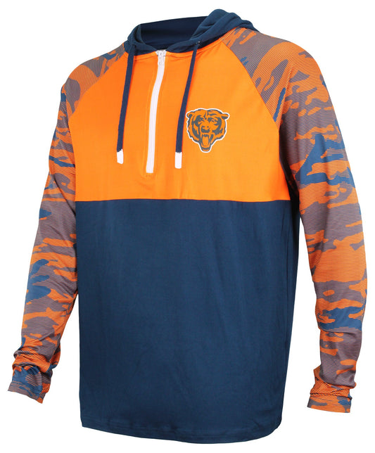 Zubaz NFL Men's Chicago Bears Team Color Block 1/4 Zip Hoodie W/ Camo Lines