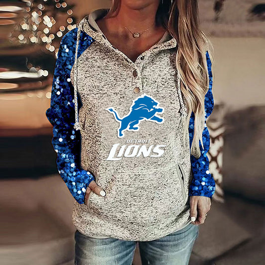 Casual Sequined Sleeves Loose Stitched Print Hoodie