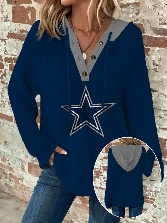 Half Button Raglan Sleeve Drawstring Hoodie