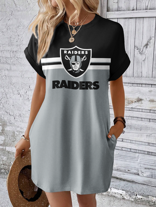 Las Vegas Raiders Solid Hidden Pocket Batwing Sleeve Tee Dress