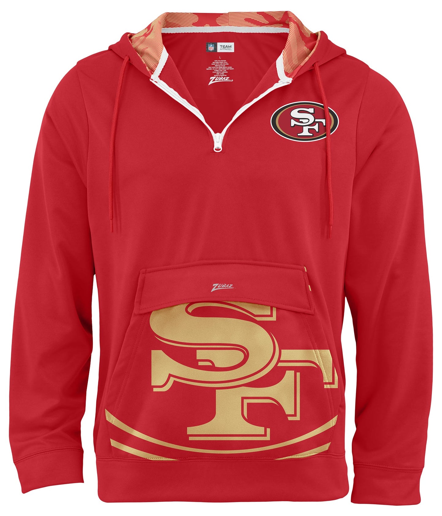 Zubaz NFL Men's 1/4 Zip Big Pocket Team Logo Hoodie San Francisco 49ers