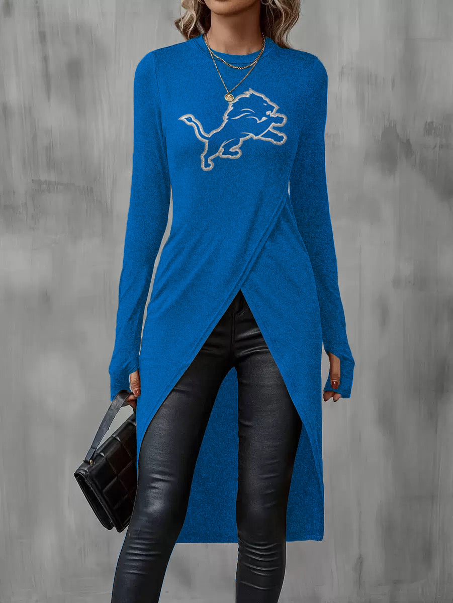 Long Sleeve Crew Neck Split Hem Tulip Top