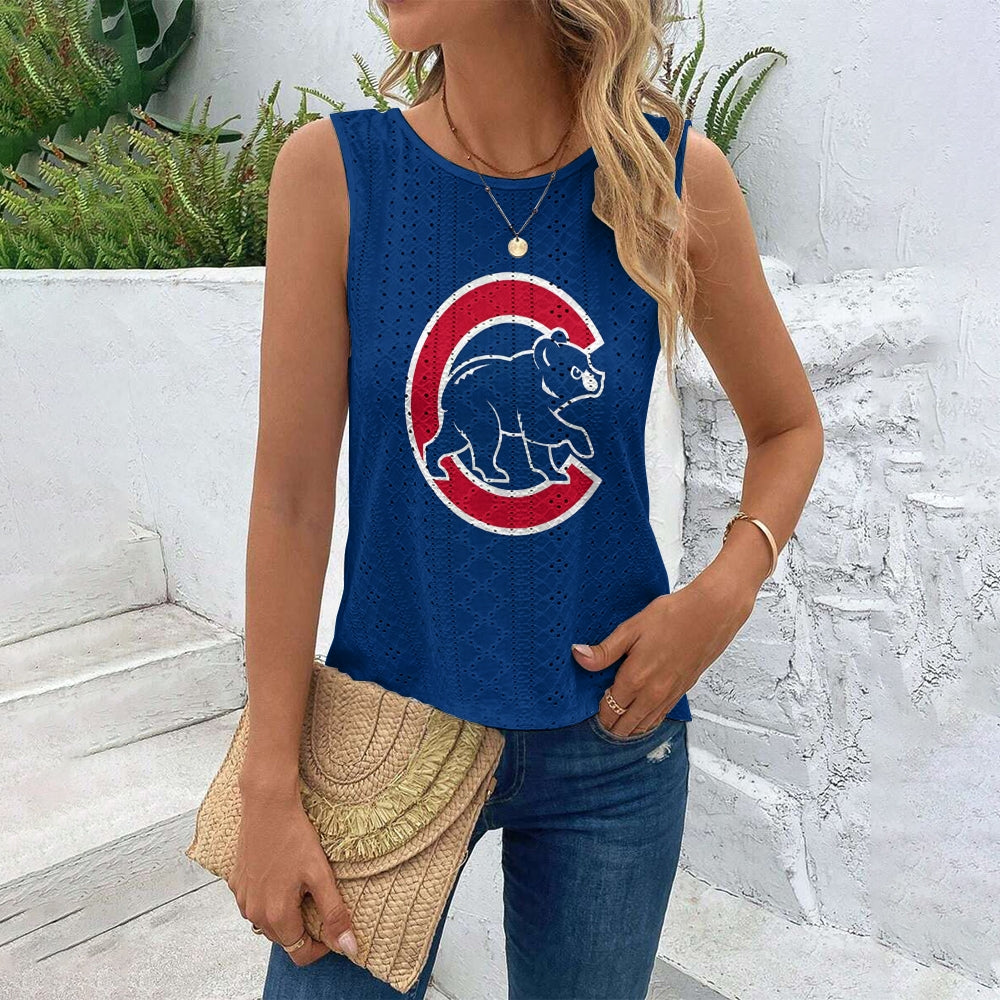 Cubs Cut Out Wrap Cross Wrap Back Asymmetrical Beach Tank Top