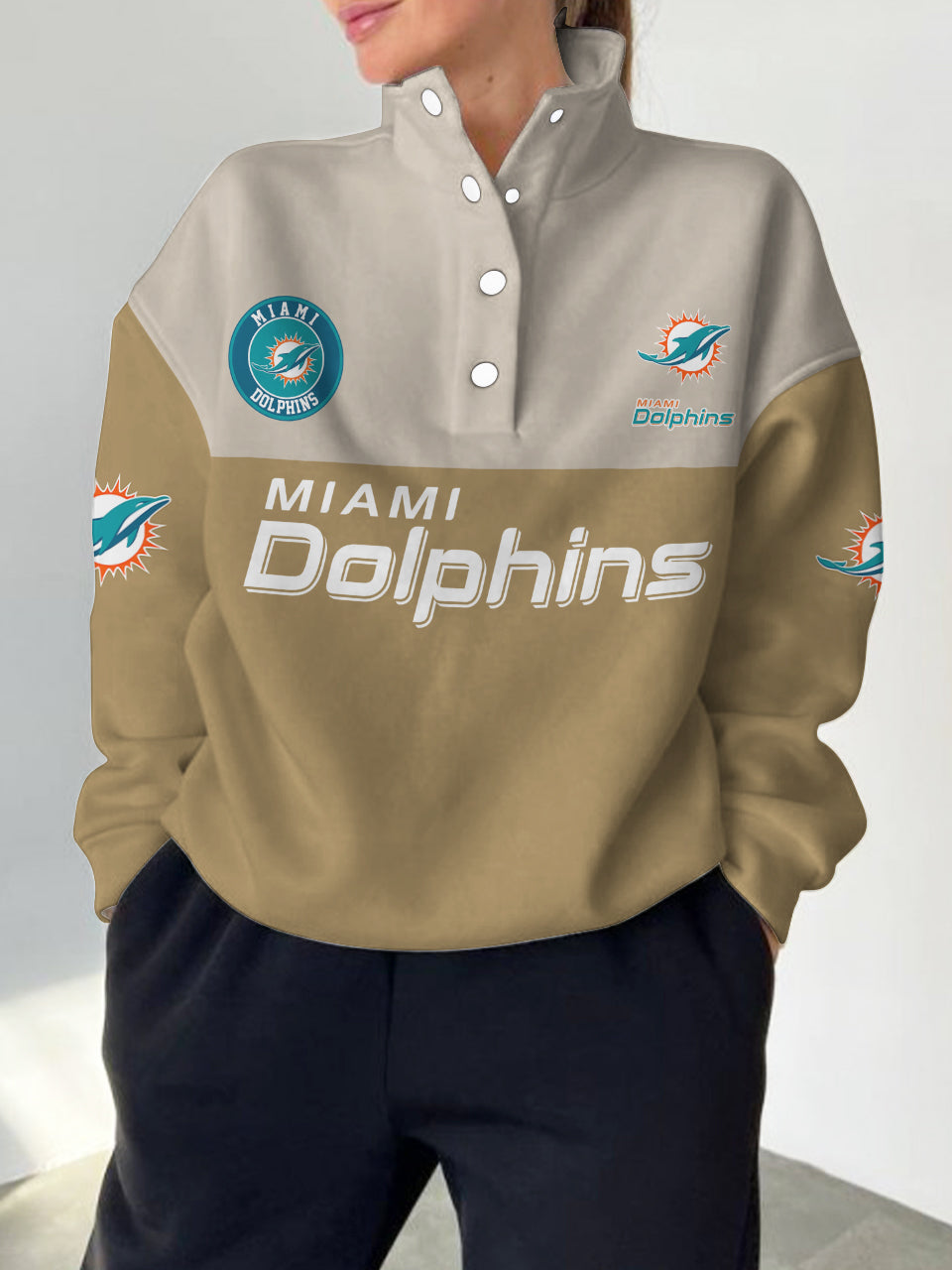 Miami Dolphins 2025 New Design Casual Snap  Mockneck Pullover