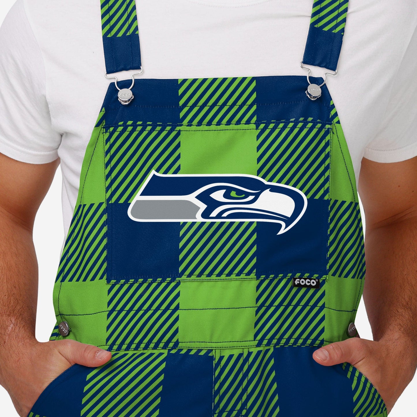 Seattle Seahawks Mens Plaid Bib Overalls