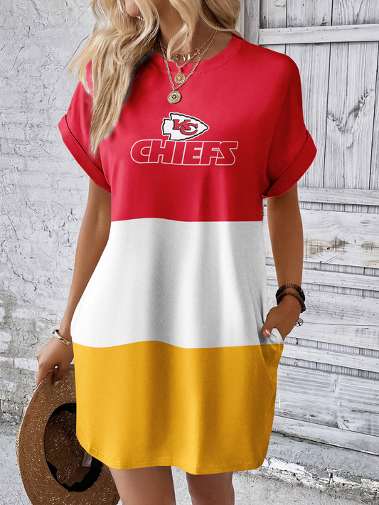 Kansas City Chiefs Solid Hidden Pocket Batwing Sleeve Tee Dress