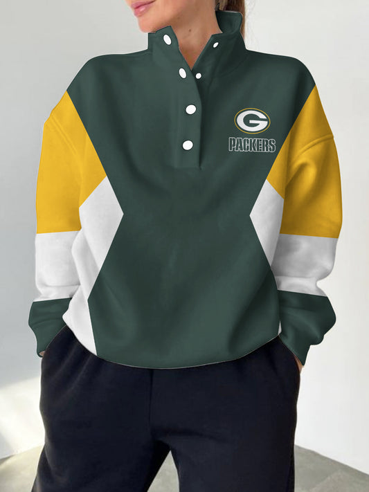 Green Bay Packers 2025 New Design Casual Snap  Mockneck Pullover