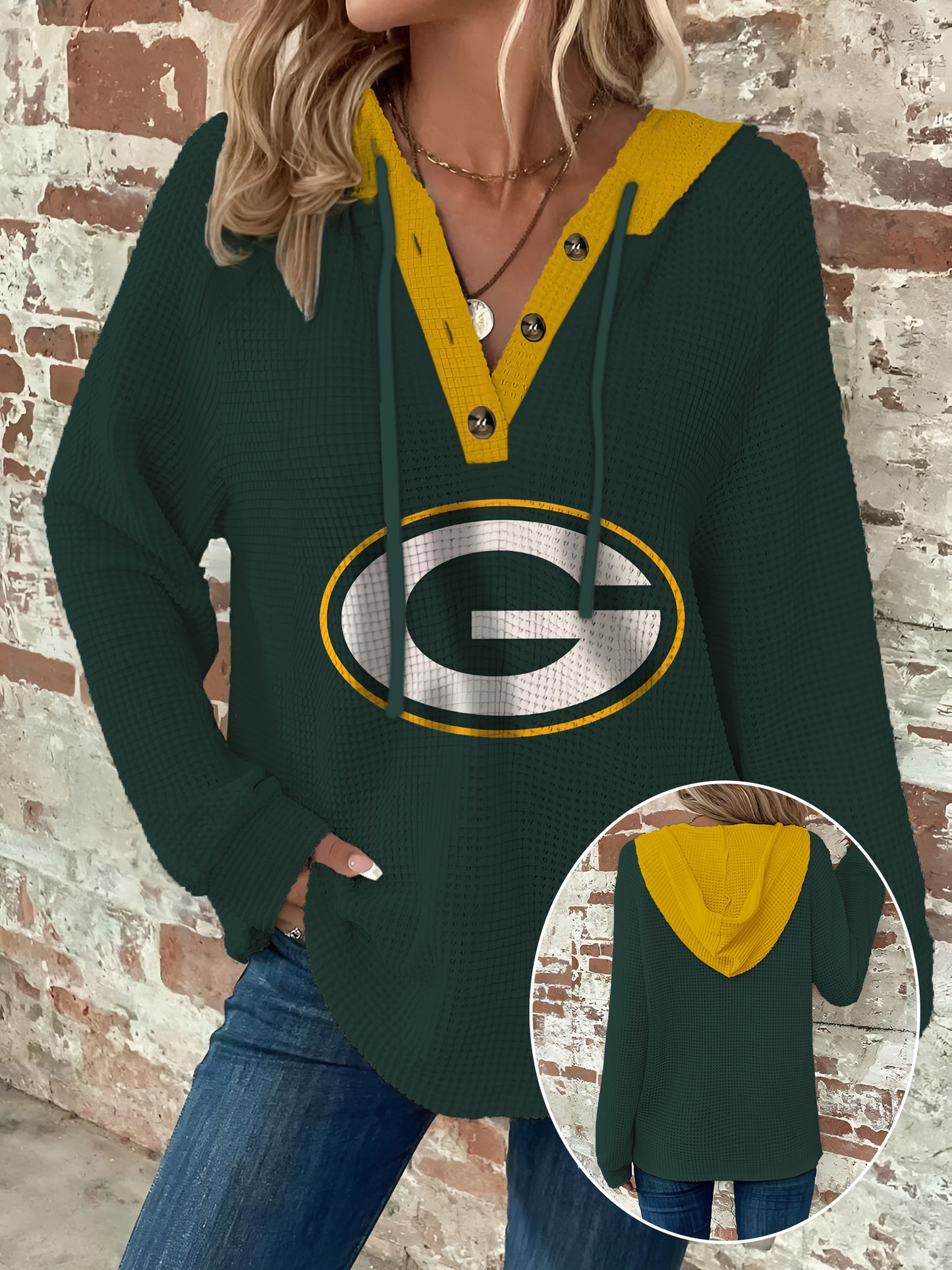 Half Button Raglan Sleeve Drawstring Hoodie