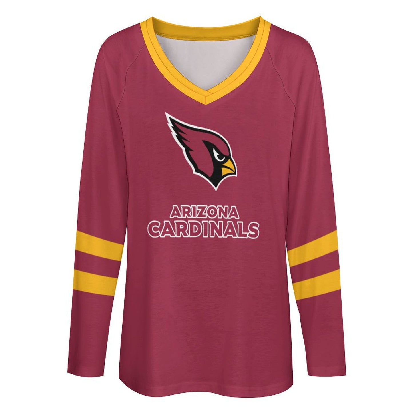 Arizona Cardinals Women's V-neck Double-layered Long-sleeved Loose T-shirt