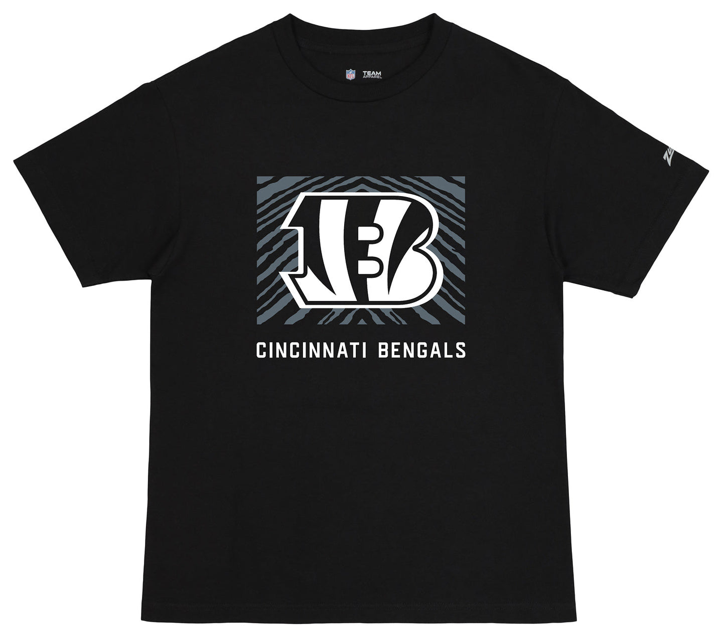 Zubaz NFL Unisex Cotton Heavyweight Short Sleeve T-shirt Black With Grey Tonal Tunnel Logo for Men and Women, Cincinnati Bengals