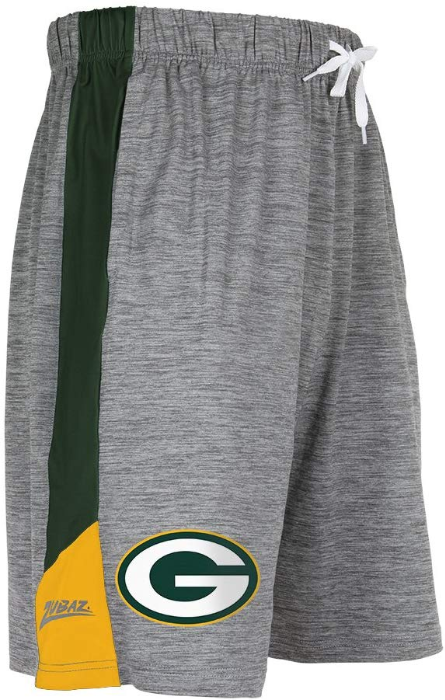 Zubaz NFL Football Men's Green Bay Packers Tonal Gray Space Dye W/Solid Stripe Shorts