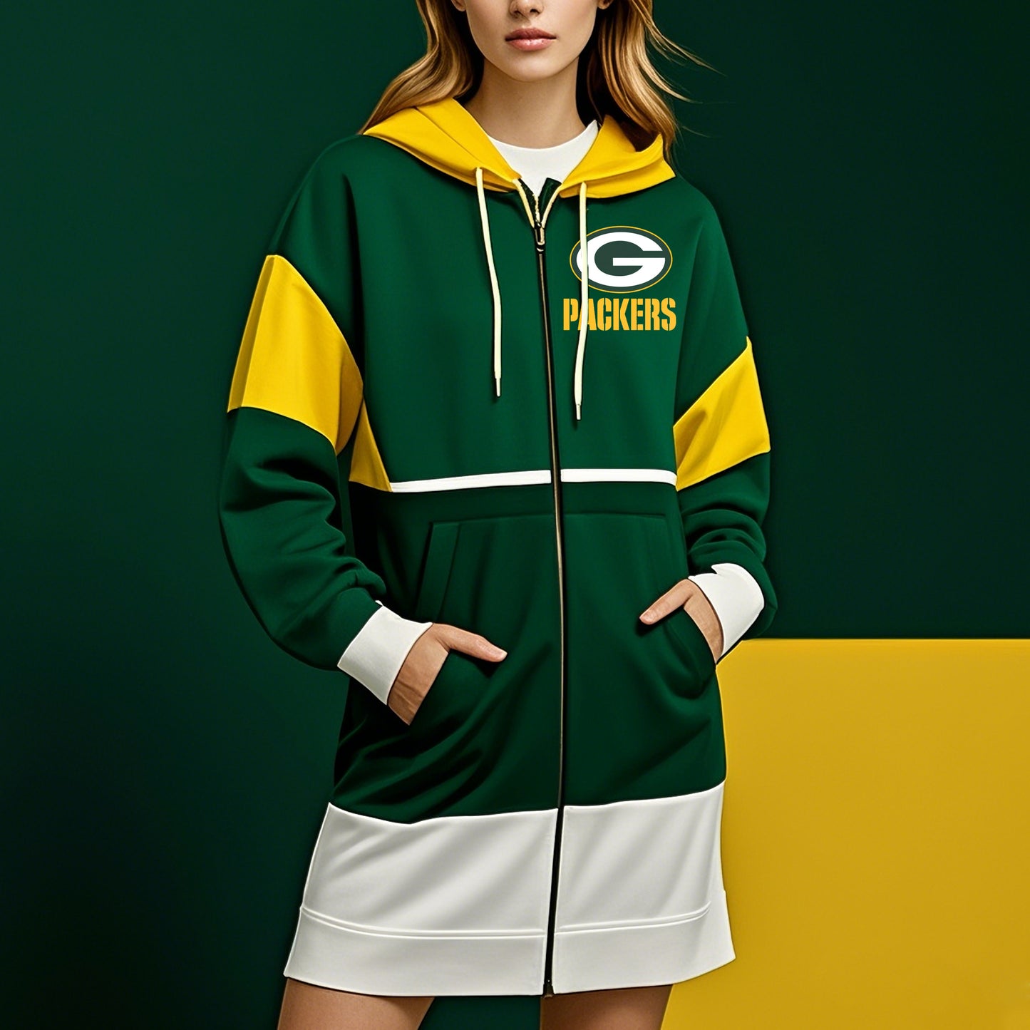 Fashion Color Matching Full-Zip Hoodie