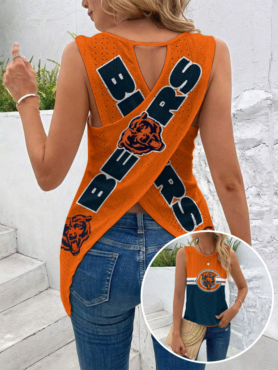 Chicago Bears Cut Out Wrap Cross Wrap Back Asymmetrical Beach Tank Top