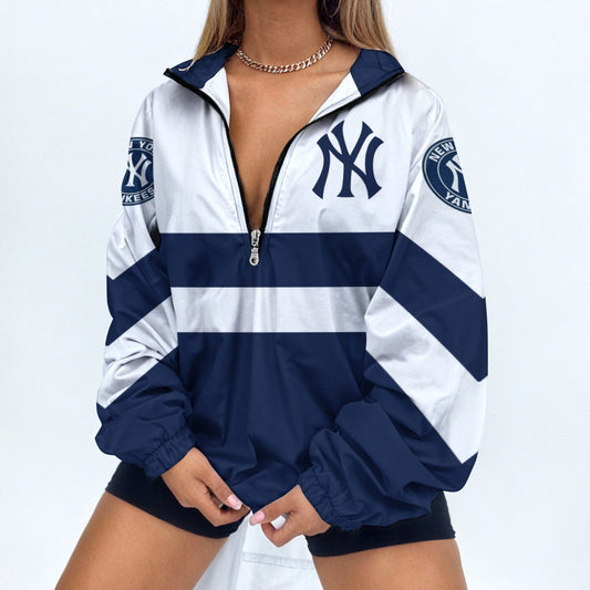 Women's Baseball Print V Neck Zipper Sweatshirt Jacket