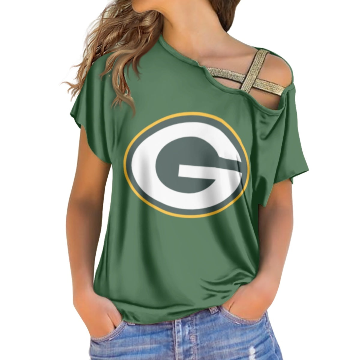 sequin cross belt women's top