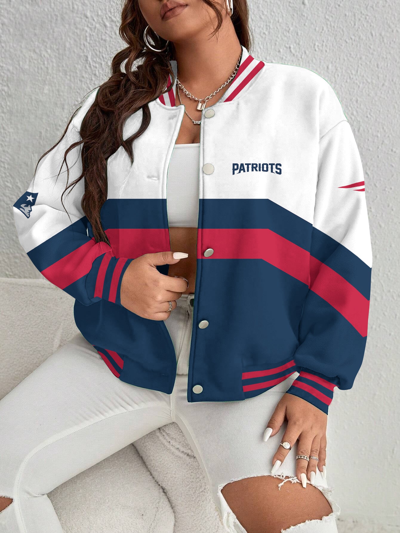 New England Patriots Women's Long Pass Full- Snap Casual Jacket