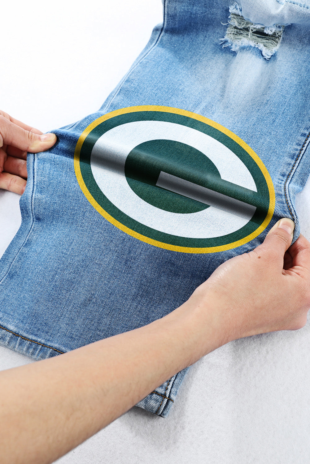 casual fashion perforated printed jeans