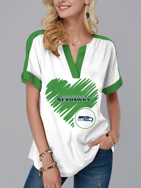 Seattle Seahawks  Fashion Short Sleeve V-Neck Shirt