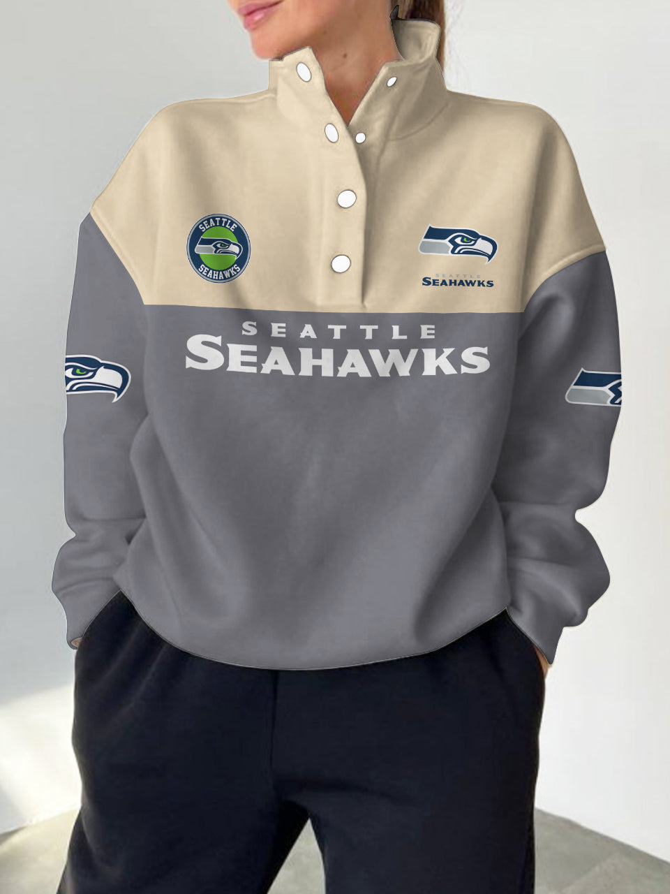 Seattle Seahawks 2025 New Design Casual Snap  Mockneck Pullover