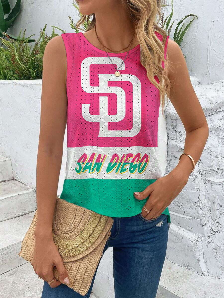 Padres Cut Out Wrap Cross Wrap Back Asymmetrical Beach Tank Top