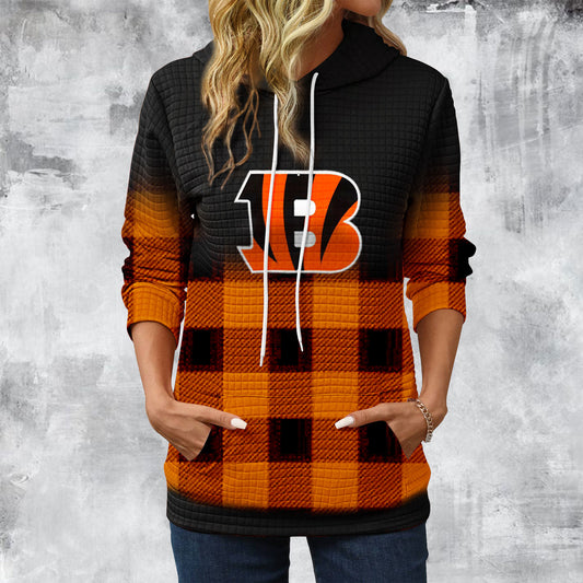 Gradient Patchwork Plaid Long Sleeve Hoodie