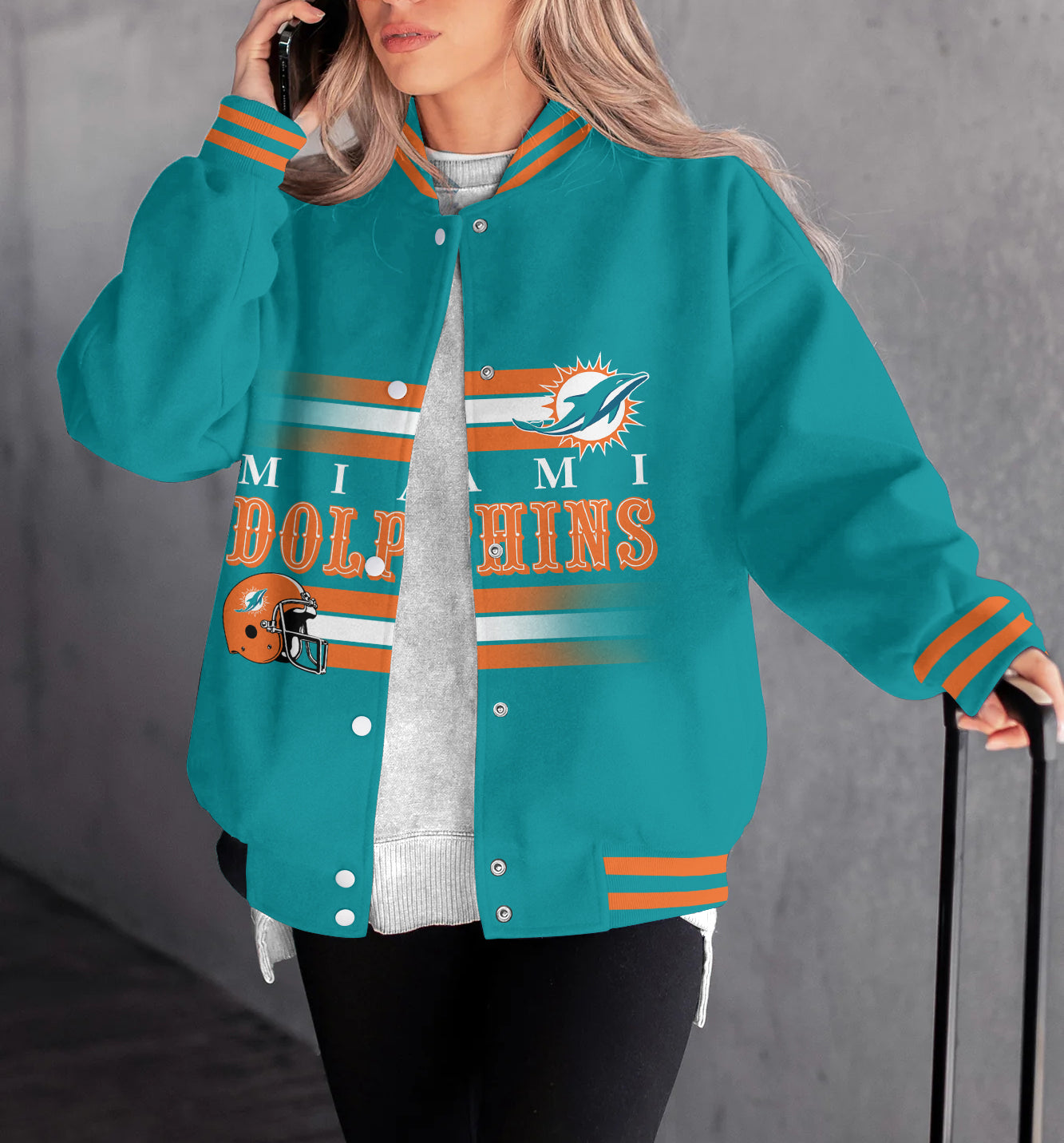 Miami Dolphins Women's Long Pass Full- Snap Casual Jacket