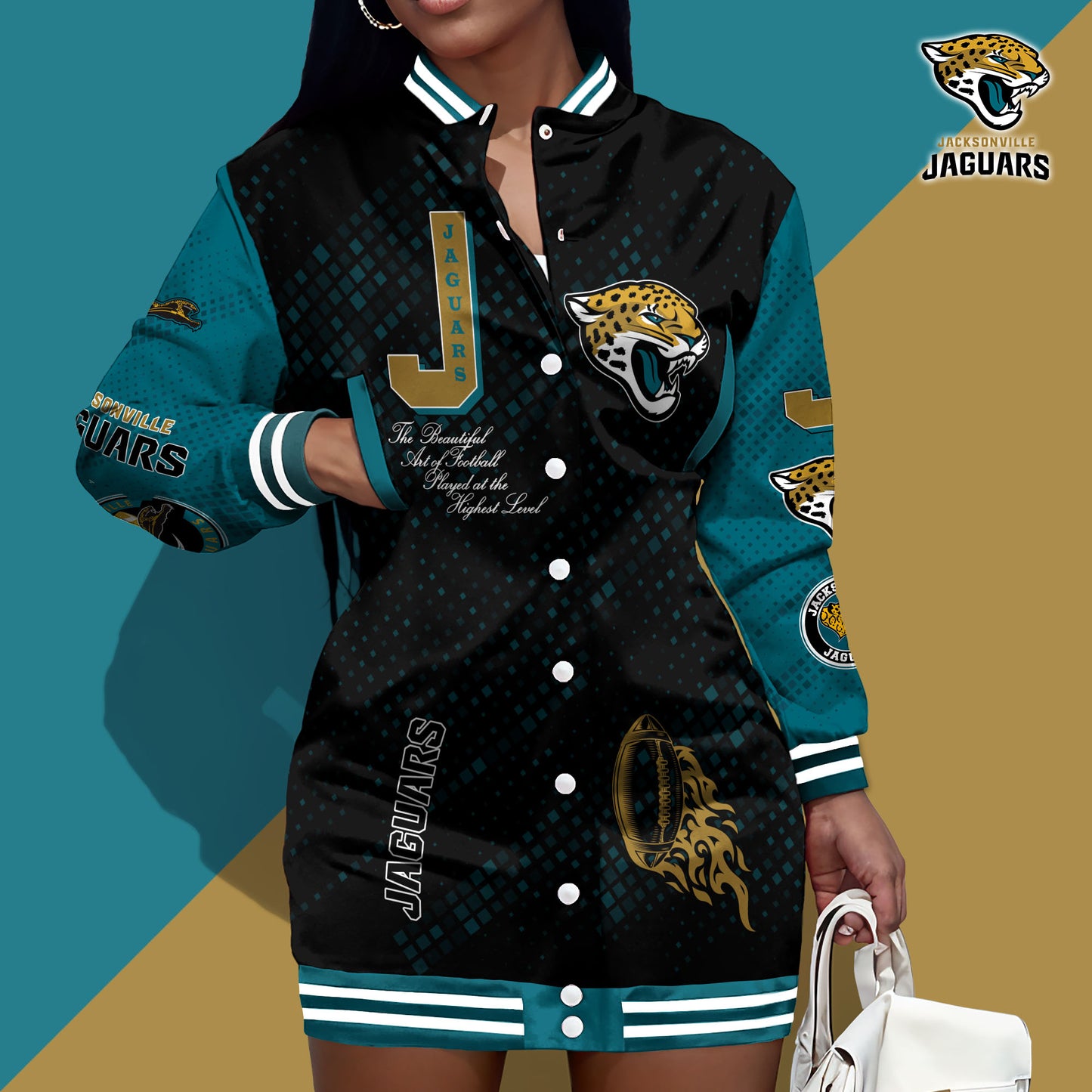 Jacksonville Jaguars Limited Edition Button Down Long Sleeve Jacket Dress