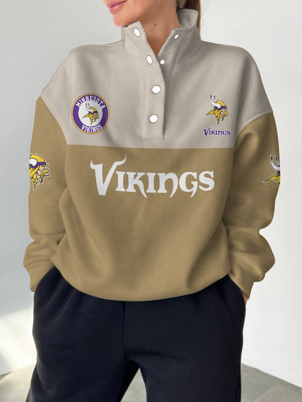 Minnesota Vikings  2025 New Design Casual Snap  Mockneck Pullover