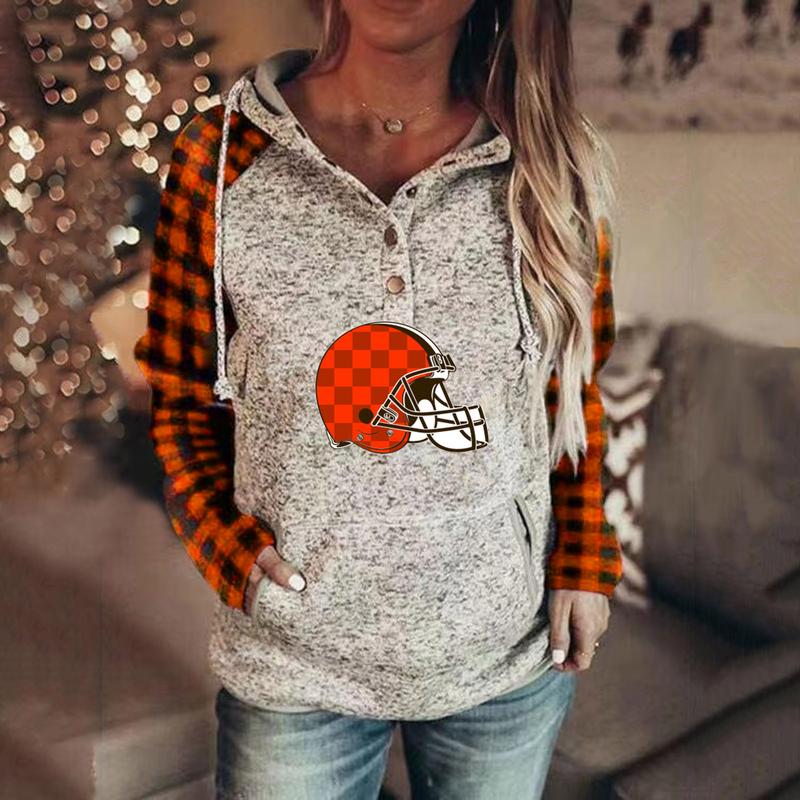 casual Plaid stitched print Hoodie