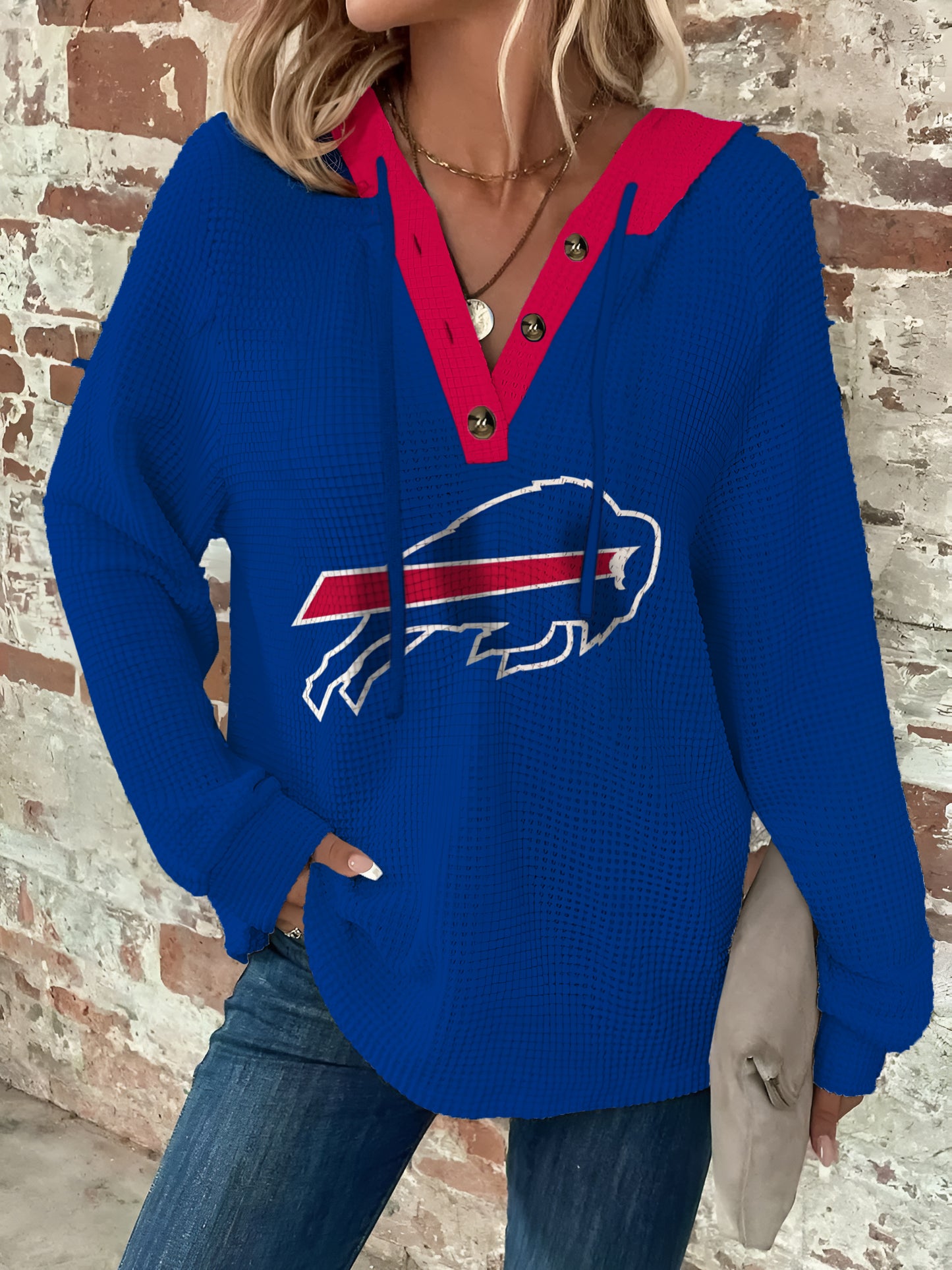 Half Button Raglan Sleeve Drawstring Hoodie